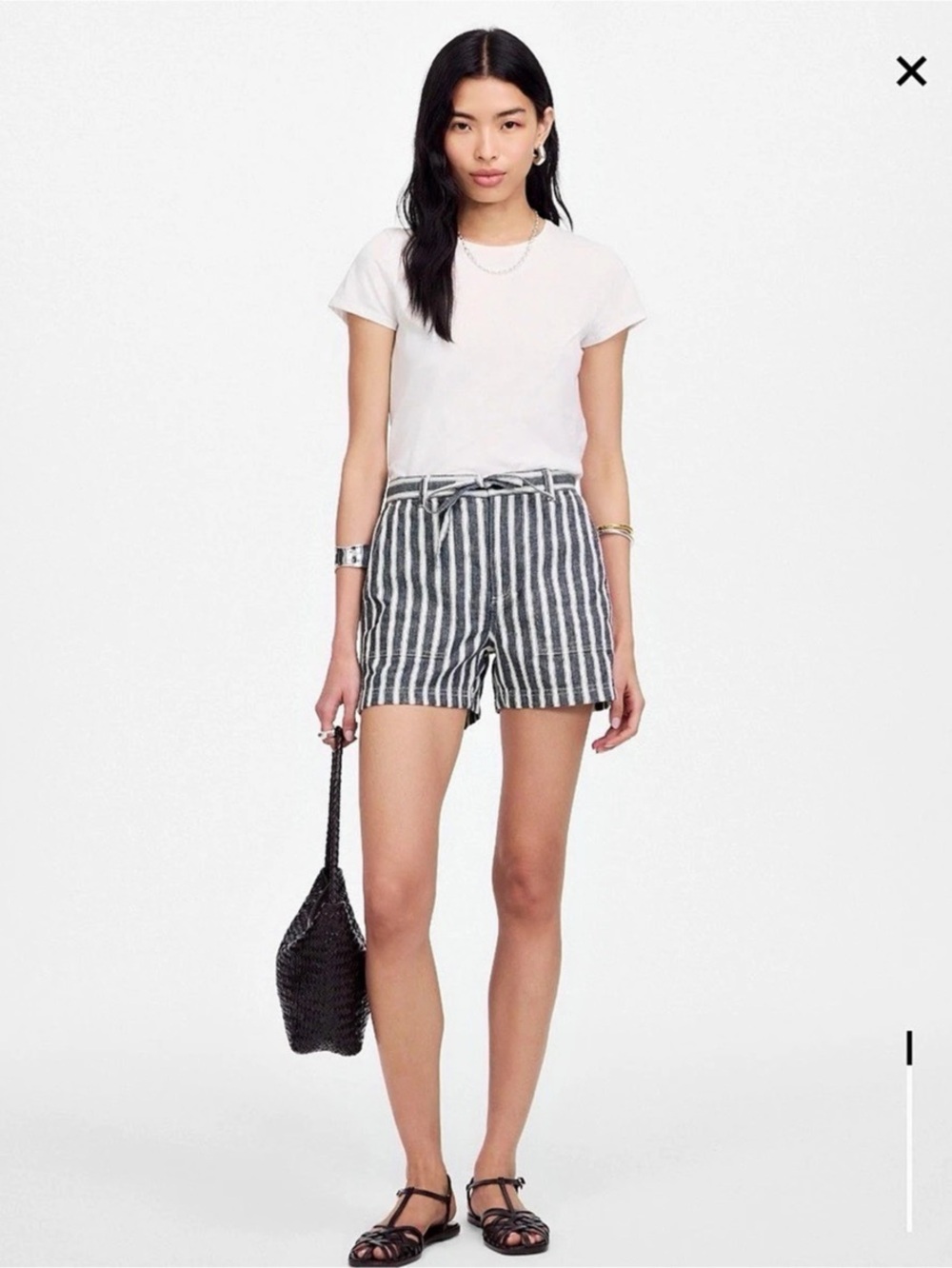 Madewell Striped pull on draw string High Waist Shorts in Blue & White Size s